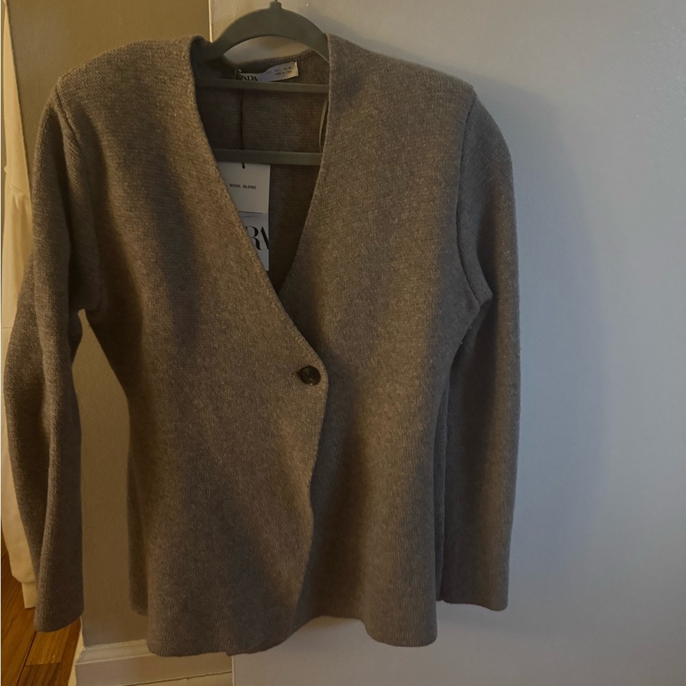 ZARA WOMAN NWT FW23 GRAY WOOL BLEND PEPLUM KNIT BLAZER  5755/113 LARGE